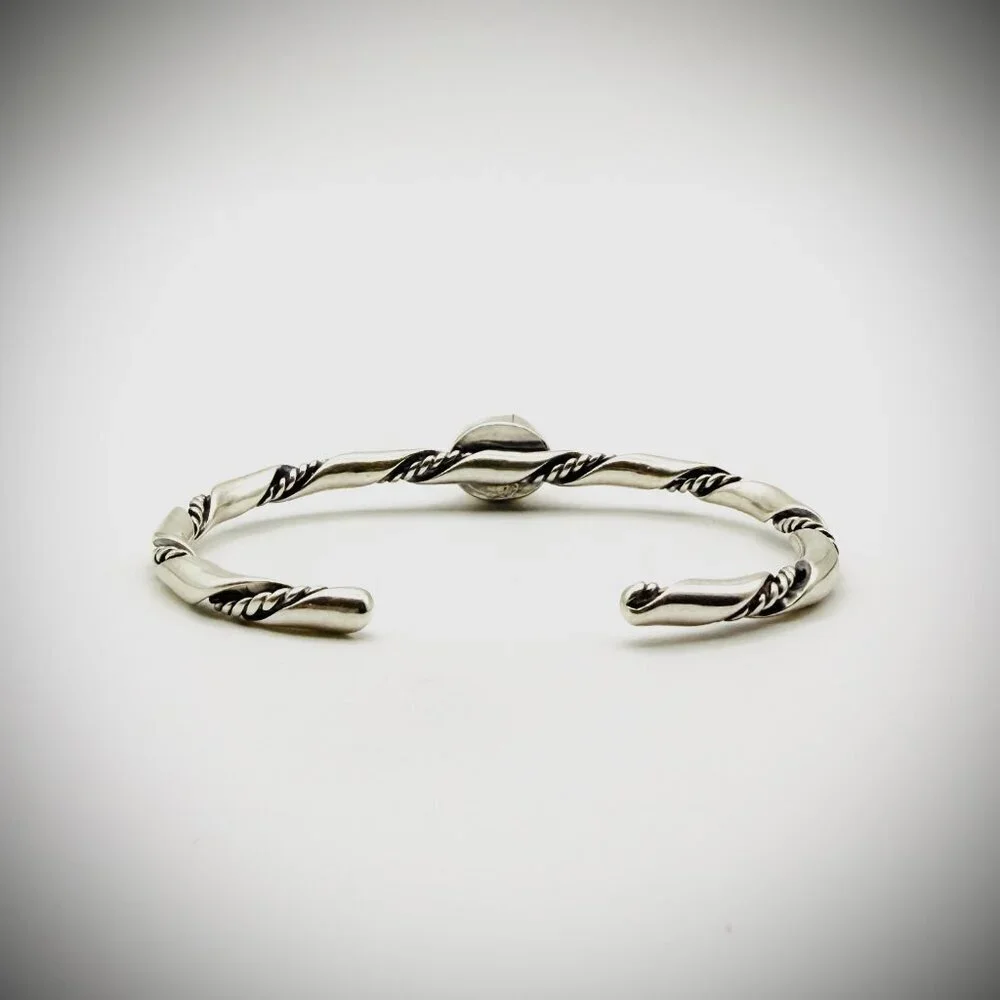 Sterling Twisted Rope Black Onyx Cuff Bracelet 6